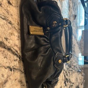 Marc Jacobs Black Leather Shoulder Bag with Gold Accents